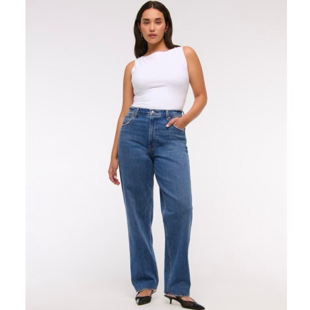 Abercrombie & Fitch Curve Love 90s Ultra High Rise Straight Jeans Blue Sz 25/0